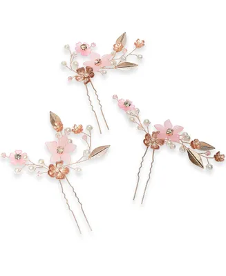 I.n.c. International Concepts 3-Pc. Gold-Tone Crystal & Imitation Pearl Flower Sprig Bobby Pin Set, Created for Macy's