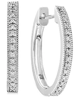 Diamond Small Milgrain Hoop Earrings (1/10 ct. t.w.) in 10k White Gold, 0.75"