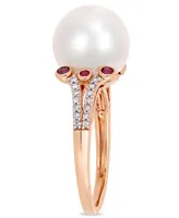 Freshwater Cultured Pearl (11-12mm), Ruby (1/5 ct. t.w.) and Diamond (1/7 Split Shank Ring 10k Rose Gold