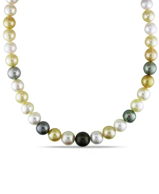 Multi-Color South Sea and Tahitian Pearl (9-11mm) 18" Strand Necklace Set in 14k Gold