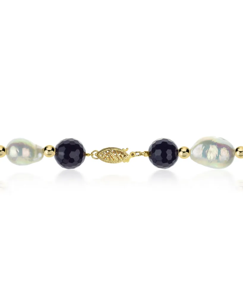 White Baroque Freshwater Cultured Pearl (12-13mm) with Black Onyx (10mm) and Gold Beads (4mm) 18" Necklace in 14k Yellow Gold