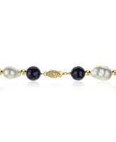 White Baroque Freshwater Cultured Pearl (12-13mm) with Black Onyx (10mm) and Gold Beads (4mm) 18" Necklace in 14k Yellow Gold