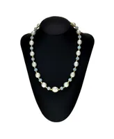 White Freshwater Cultured Pearl (10.5-11mm) with Blue Aquamarine (8mm), and Gold Beads (4mm) 18" Necklace in 14k Yellow Gold