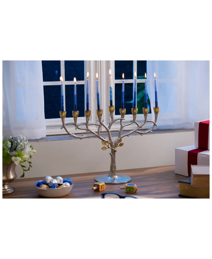 Classic Touch Hammered Stainless Steel Candle Menorah