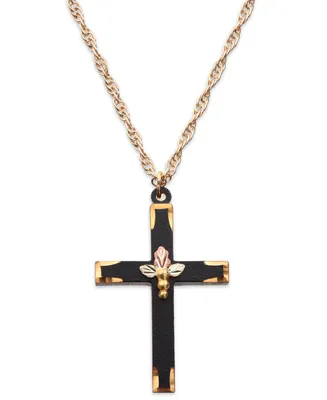 Black Powder Coated Brass Cross Pendant with 12k Rose and Green Gold