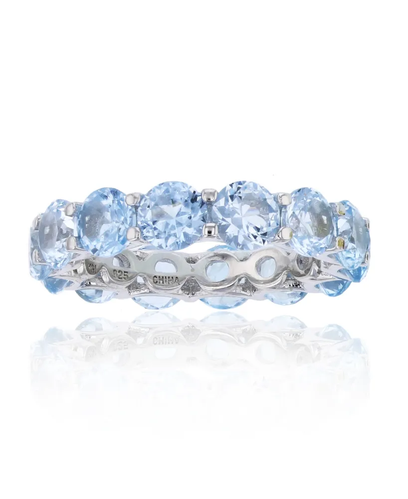 Created Light Blue Spinel Eternity Band Rhodium Plated Sterling Silver