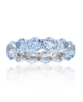 Created Light Blue Spinel Eternity Band Rhodium Plated Sterling Silver