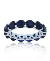 Lab Grown Blue Spinel Eternity Band Rhodium Plated Sterling Silver