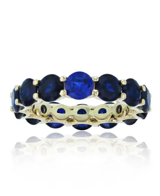 Created Blue Spinel Eternity Band 14k Yellow Gold Plated Sterling Silver