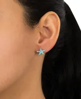 Light Aqua Pave Crystal Starfish Stud Earrings set in Sterling Silver