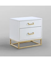 Nicole Miller Emiliana 2-Drawer High Gloss Nightstand with Metal Base