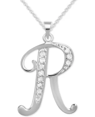 Diamond R Initial 18" Pendant Necklace (1/10 ct. t.w.) in Sterling Silver