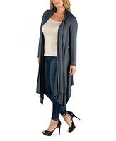 24Seven Comfort Apparel Long Sleeve Knee Length Open Plus Size Cardigan