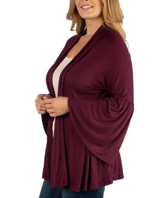 24Seven Comfort Apparel Long Flared Sleeve Open Front Plus Cardigan