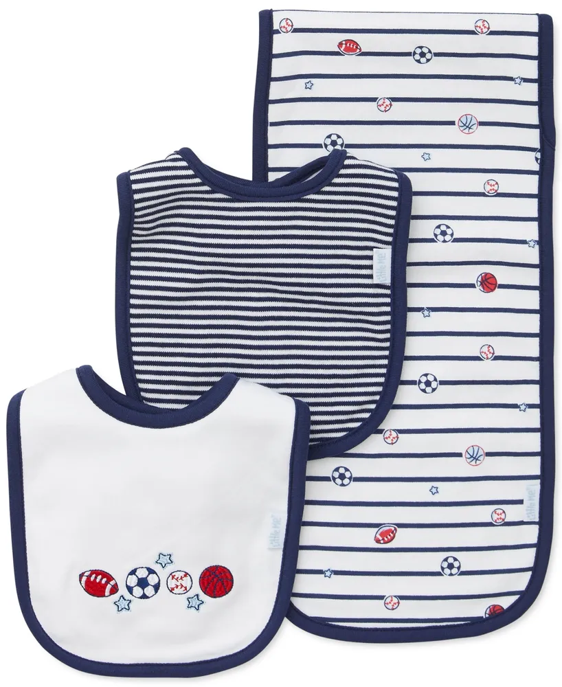 Little Me Baby Boys 3-Pack Sports Star Cotton Bibs & Burp Cloth