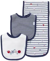 Little Me Baby Boys 3-Pack Sports Star Cotton Bibs & Burp Cloth