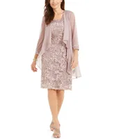 R & M Richards Embellished Lace Dress Waterfall Jacket