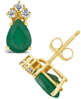 Emerald (1-3/8 ct. t.w.) and Diamond (1/8 Stud Earrings 14k Yellow Gold (Also Sapphire)