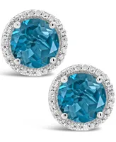 London Blue Topaz (3-1/10 ct. t.w.) and Diamond (1/6 ct. t.w.) Stud Earrings in Sterling Silver