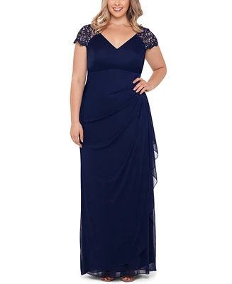 Xscape Plus Lace-Shoulder Gown