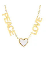 Steeltime 18K Gold Plated Stainless Steel Peace Love Drop Necklace with Heart Charm - Gold