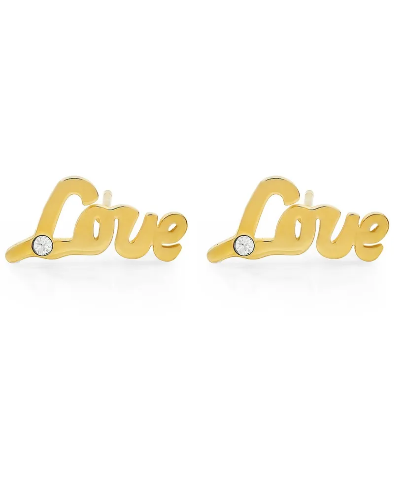 Steeltime Stainless Steel Love 18K Gold Plated Stud Earrings - Gold