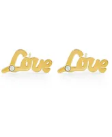 Steeltime Stainless Steel Love 18K Gold Plated Stud Earrings - Gold