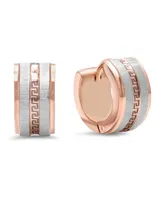 Steeltime Stainless Steel 2 Tone Greek Key Design Huggie Earrings - Rose Gold