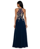 Betsy & Adam Women's Embellished Chiffon Illusion Gown