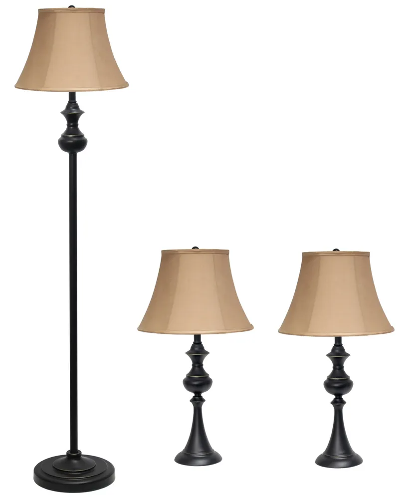 Elegant Designs Traditionally Crafted 3 Pack Lamp Set 2 Table Lamps, 1 Floor Shades