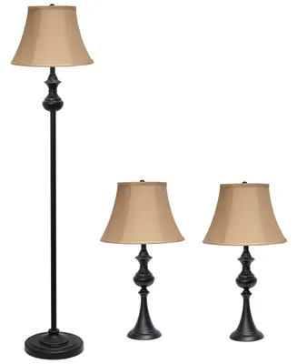 Elegant Designs Traditionally Crafted 3 Pack Lamp Set 2 Table Lamps, 1 Floor Shades