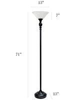 Elegant Designs 1 Light Torchiere Floor Lamp with Marbleized White Glass Shade