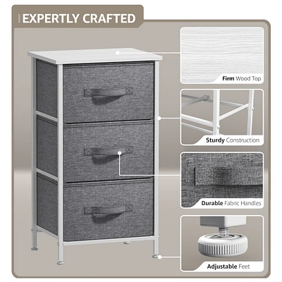 Sorbus Nightstand with 3 Drawers - Steel Frame, Wood Top & Easy Pull Fabric Bins Perfect for Home, Bedroom, Office College Dorm
