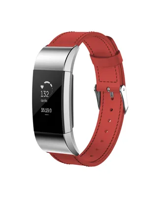 Posh Tech Unisex Fitbit Charge 2 Red Genuine Leather Watch Replacement Band