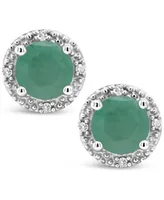 Emerald (1 ct. t.w.) and Diamond Accent Stud Earrings in Sterling Silver