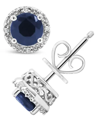 Sapphire (1-1/5 ct. t.w.) and Diamond Accent Stud Earrings in Sterling Silver