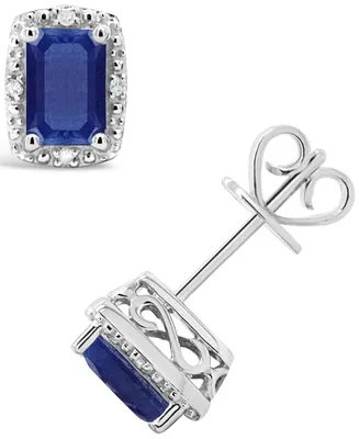 Sapphire (1-1/3 ct. t.w.) and Diamond Accent Stud Earrings in Sterling Silver