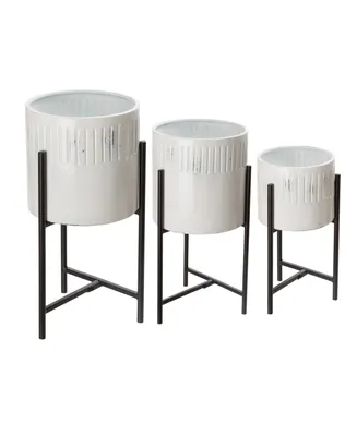 Glitzhome Washed White Metal Plant Stands Set of 3