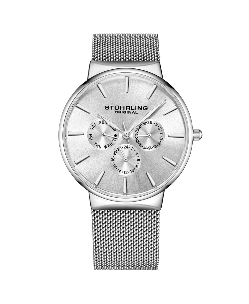 Stuhrling Men's Silver Tone Mesh Stainless Steel Bracelet Watch 39mm