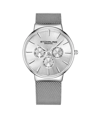 Stuhrling Men's Silver Tone Mesh Stainless Steel Bracelet Watch 39mm