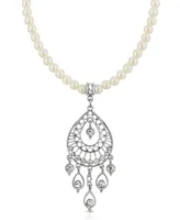 2028 Silver-Tone Crystal Filigree Drop On Imitation Pearl Necklace