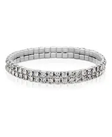 2028 Silver-Tone Clear Crystal 2-Row Rhinestone Stretch Bracelet