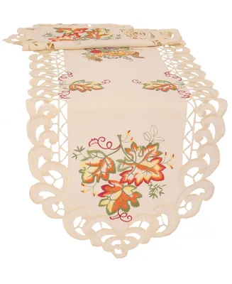 Thankful Leaf Embroidered Cutwork Fall Table Runner 54"x15"