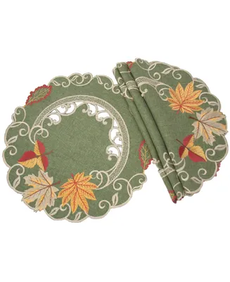 Manor Luxe Delicate Leaves Embroidered Cutwork Fall Round Placemats - Set of 4