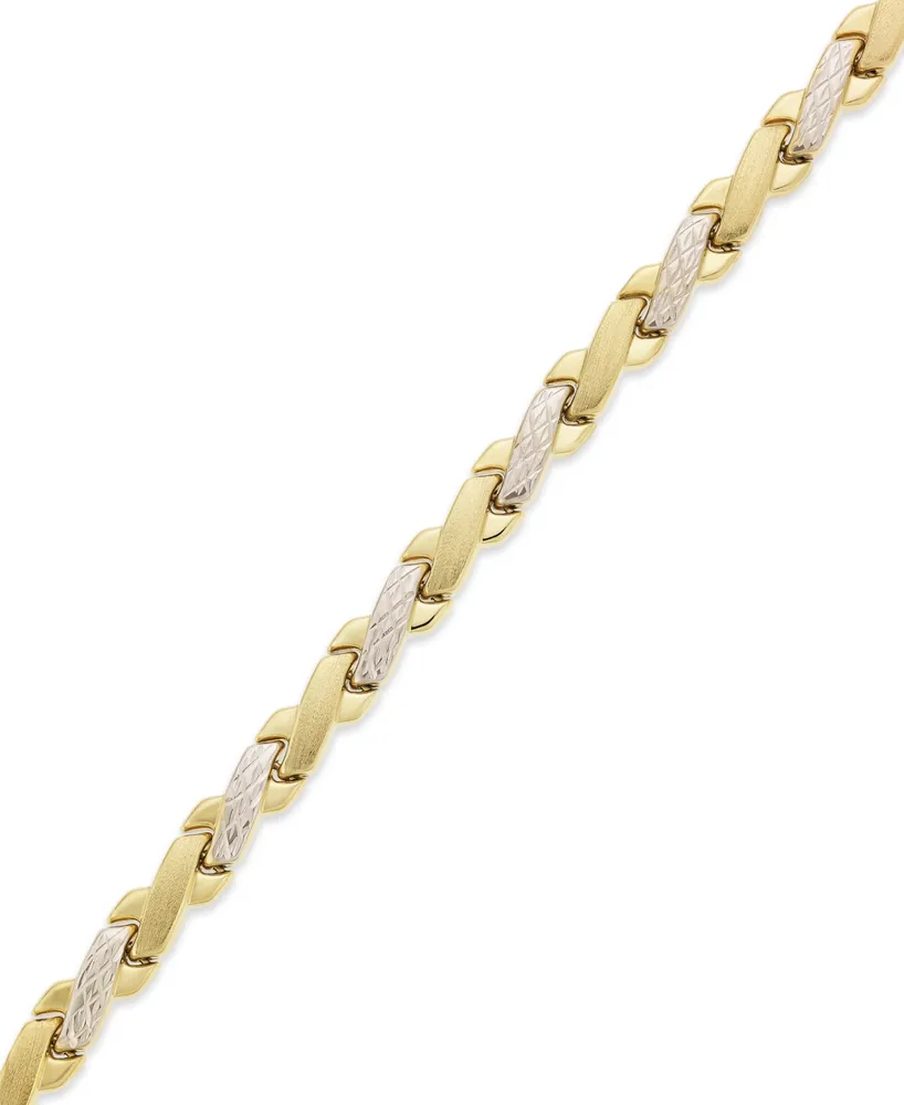 10k Gold and White Bracelet, Two-Tone X Bracelet