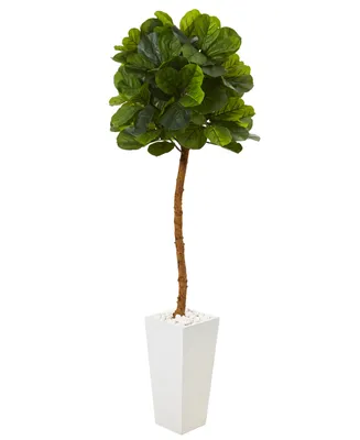 Nearly Natural 68in. Fiddle Leaf Artificial Tree in White Planter Real Touch