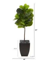 Nearly Natural 4.5ft. Fiddle Leaf Artificial Tree in Black Planter Real Touch
