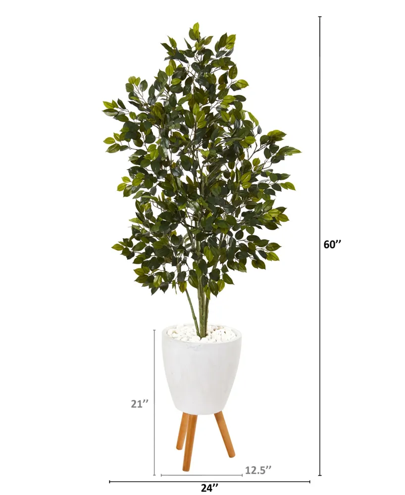 Nearly Natural 5ft. Ficus Artificial Tree in White Planter with Stand