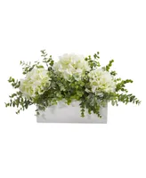 Nearly Natural 15in. Hydrangea and Eucalyptus Artificial Arrangement in White Vase