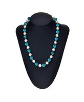 White Freshwater Cultured Pearl (9-9.5mm) with Turquoise Howlite (10mm), and Gold Beads (3mm) 18" Necklace in 14k Yellow Gold